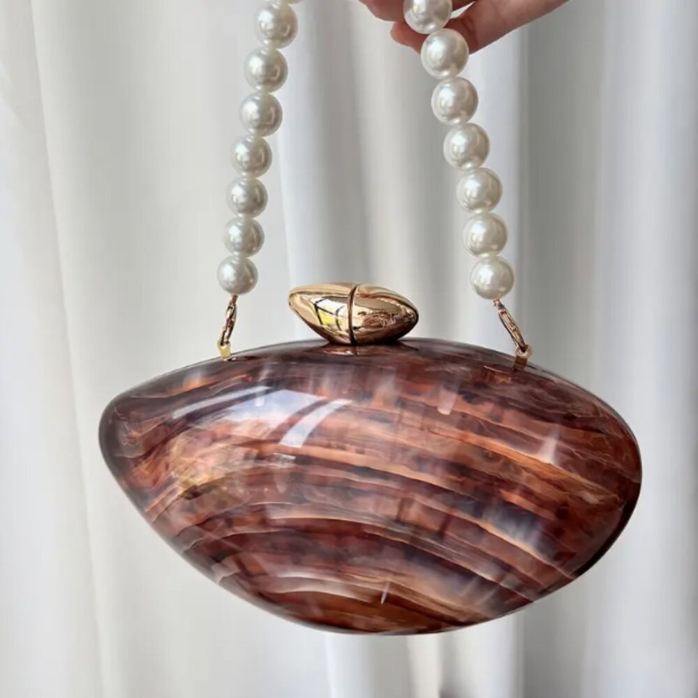 Chic Acrylic Clutch/Handbag/Crossbody (Brown) - Picture 3 of 16